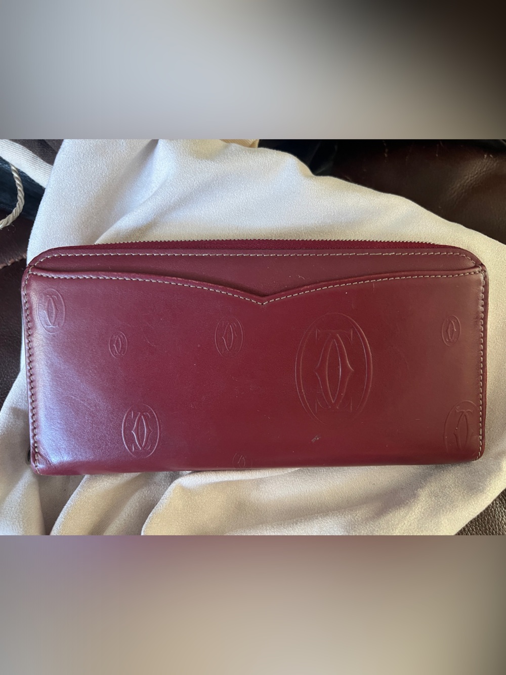 Cartier Burgundy Leather Zip-Around Wallet